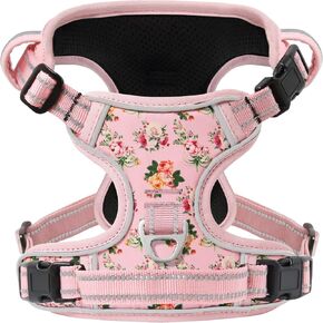Timos Dog Harness, No Pull Large Sized with 3 Buckles, Flower Orange, L in Saudi Arabia