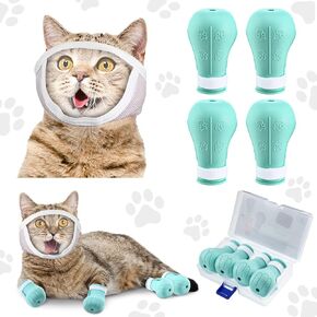 Hillban Cat Muzzle for Grooming with 4 Silicone Boots Breathable Transparent Cat Face Guard Silicone Cat Claw Covers Anti Scratch Cat Booties to Prevent Scratching Biting Bathing Trimming (Small)