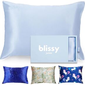 Blissy Toddler Silk Pillowcase - 100% Pure Mulberry Silk - 22 Momme 6A High-Grade Fibers - Soft and Gentle Silk Pillowcase for Kids Hair and Skin (Standard 20 x 26 in, Baby Blue)
