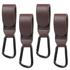 RAYCLOUD Baby Stroller Hooks 4 Pack for Bags Backpacks, Leather Hooks with Carabiners Pram Pushchair Clips D Ring Metal Multipurpose Mommy Hooks Stroller Accessory for Shopping Walking, Black in Saudi Arabia