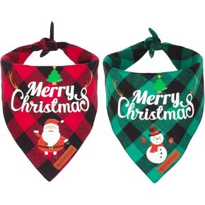 ADOGGYGO 2 Pack Dog Bandana Christmas Classic Plaid Pet Scarf Triangle Bibs Kerchief Merry Christmas Santa Snowman Print Pet Bandana for Medium Large Dogs Pets (Christmas-1, Large)