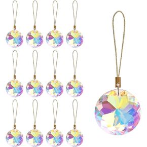 LUMITI 12 Pcs Crystal Glass Christmas Balls Ornaments, 1.18″ Mini Round Prism Flower Xmas Tree Decorations, Hanging Ornament for Wedding Party Home Decor (Multicolor)