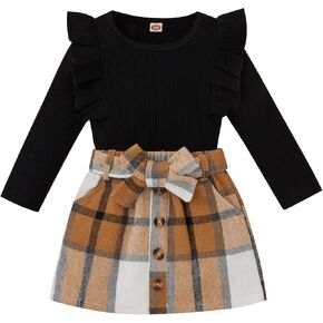 GOOCHEER Toddler Girl Clothes Long Sleeves Top + Skirt Set Toddler Girl Spring Fall Winter Outfit Clothing
