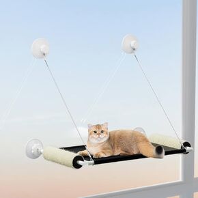 Stryfull Cat Window Perch with Scratching Post, Window Hammock for Large Cats Inside, Sturdy Cat Bed Window Cat Resting Seat Space Saving for Indoor (Black)