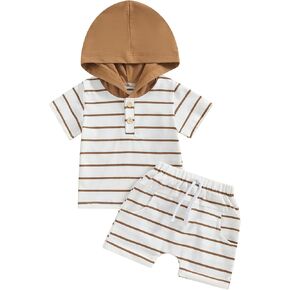 FOCUSNORM Toddler Baby Boy Summer Clothes Baseball Short Sleeve Hooded T-Shirt Elastic Waist Shorts Newborn Infant Boy Outfit in Saudi Arabia