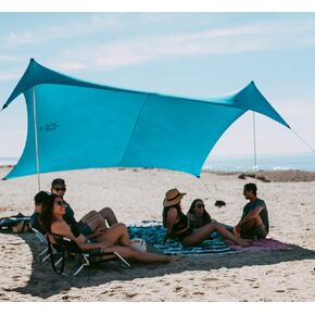 خيمة الشاطئ Neso Tents Gigante، بطول 8 أقدام، 11 × 11 قدم، أكبر ظل شاطئ محمول، حماية من أشعة الشمس بعامل حماية من أشعة الشمس 50+، زوايا معززة وجيب تبريد (أزرق نكة)