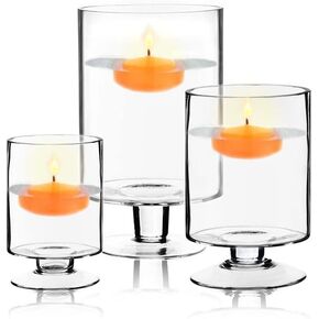 سي واي اس اكسيل مجموعة من 3 قطع من حوامل الشموع العمودية الزجاجية | برطمانات شموع قصيرة الجذع | مزهرية شموع اسطوانية زجاجية in Kuwait