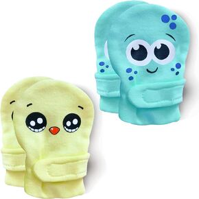 LuxurYou Newborn Baby Mittens No Scratch, 0-3M | 2-pack, 100% Organic Cotton Stay-On Baby Mitts | For Infant Boys and Girls