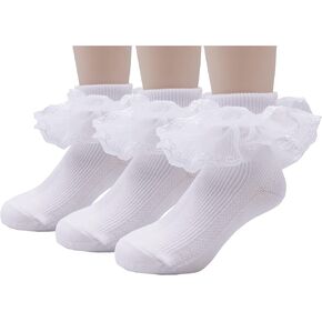 Little Girls Ruffle Lace Trim Cotton Socks Ankle Toddler Baby Girl Eyelet Frilly Dress Socks in Kuwait