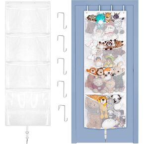 Over Door Stuffed Animal Storage, Hanging Plush Toy Organizer Holder | Behind Door Organizer with 4 Large Pockets, Mesh Hammock Bag for Doll & Bear Stuffies, Idea for Girl Boy Kid Nursery Closet in Kuwait
