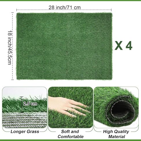 Amylove 4 Pcs Pee Pads for Dogs 18 x 28'' Fake Grass for Dogs Washable Dog Pee Grass Dog Grass Pad Puppy Grass Artificial Grass Rug Turf for Pet Training with Drainage Hole Outdoor Indoor Garden in Kuwait
