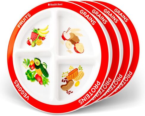 Health Beet MyPlate Portion Control Plate – 4 Divided Sections for Fruit Grains Veggies Proteins - Dishwasher & Microwave Safe Sectioned Plates for Health Education (1-Pack) in Saudi Arabia