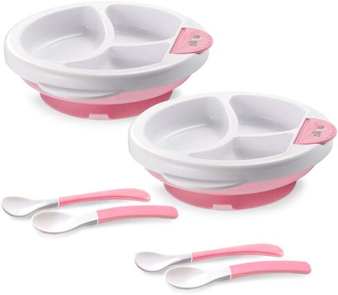 Matyz Baby Feeding Suction Warm Plate with Draining and Drying Design - Stay Put Divided Plate for Kids - Including 1 Toddler Plate and 2 Spoons - Microwave & Dishwasher Safe (Green) in Saudi Arabia