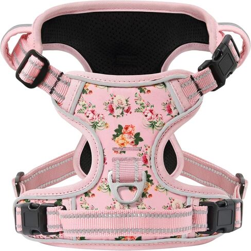 Timos Dog Harness, No Pull Large Sized with 3 Buckles, Flower Orange, L in Saudi Arabia