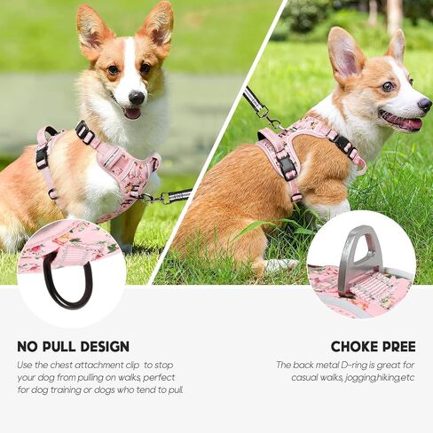 Timos Dog Harness, No Pull Large Sized with 3 Buckles, Flower Orange, L in Saudi Arabia