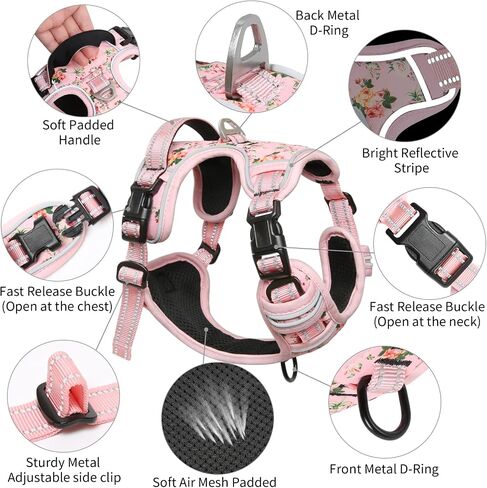 Timos Dog Harness, No Pull Large Sized with 3 Buckles, Flower Orange, L in Saudi Arabia