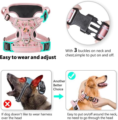 Timos Dog Harness, No Pull Large Sized with 3 Buckles, Flower Orange, L in Saudi Arabia