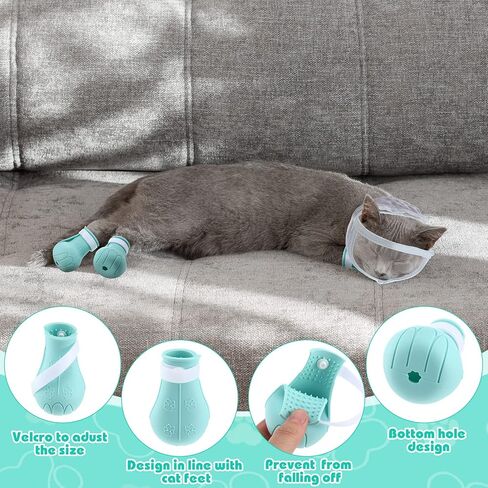 Hillban Cat Muzzle for Grooming with 4 Silicone Boots Breathable Transparent Cat Face Guard Silicone Cat Claw Covers Anti Scratch Cat Booties to Prevent Scratching Biting Bathing Trimming (Small) in Kuwait