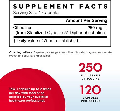 Jarrow Formulas Citicoline (CDP Choline) 250 mg - 120 Capsules, Pack of 2 - Supports Brain Health & Attention Performance - Up to 240 Total Servings in Saudi Arabia