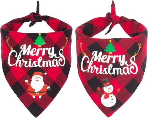 ADOGGYGO 2 Pack Dog Bandana Christmas Classic Plaid Pet Scarf Triangle Bibs Kerchief Merry Christmas Santa Snowman Print Pet Bandana for Medium Large Dogs Pets (Christmas-1, Large) in Saudi Arabia