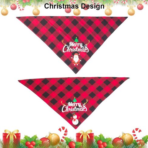 ADOGGYGO 2 Pack Dog Bandana Christmas Classic Plaid Pet Scarf Triangle Bibs Kerchief Merry Christmas Santa Snowman Print Pet Bandana for Medium Large Dogs Pets (Christmas-1, Large) in Saudi Arabia