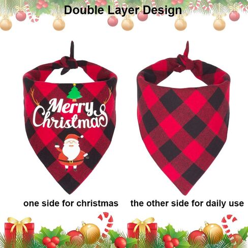 ADOGGYGO 2 Pack Dog Bandana Christmas Classic Plaid Pet Scarf Triangle Bibs Kerchief Merry Christmas Santa Snowman Print Pet Bandana for Medium Large Dogs Pets (Christmas-1, Large) in Saudi Arabia