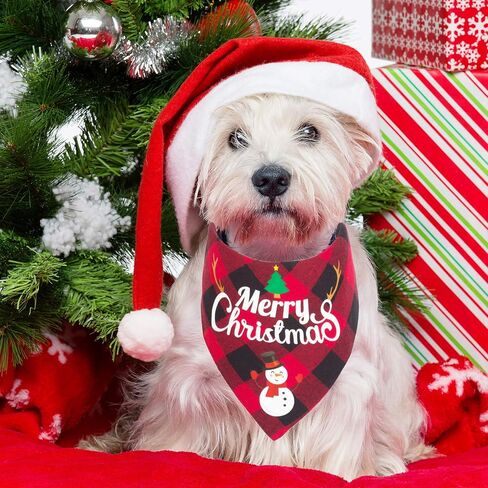 ADOGGYGO 2 Pack Dog Bandana Christmas Classic Plaid Pet Scarf Triangle Bibs Kerchief Merry Christmas Santa Snowman Print Pet Bandana for Medium Large Dogs Pets (Christmas-1, Large) in Saudi Arabia