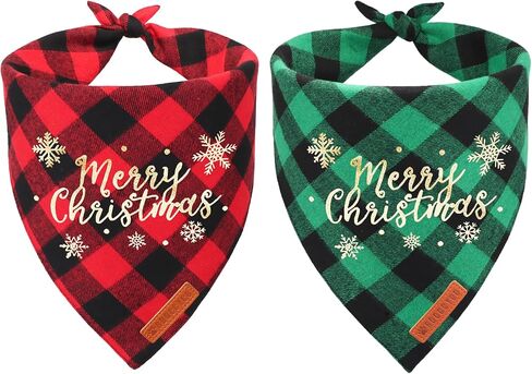 ADOGGYGO 2 Pack Dog Bandana Christmas Classic Plaid Pet Scarf Triangle Bibs Kerchief Merry Christmas Santa Snowman Print Pet Bandana for Medium Large Dogs Pets (Christmas-1, Large) in Saudi Arabia