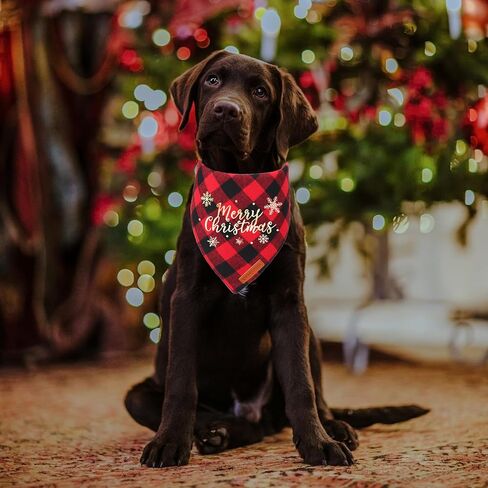 ADOGGYGO 2 Pack Dog Bandana Christmas Classic Plaid Pet Scarf Triangle Bibs Kerchief Merry Christmas Santa Snowman Print Pet Bandana for Medium Large Dogs Pets (Christmas-1, Large) in Saudi Arabia