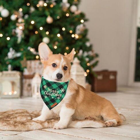 ADOGGYGO 2 Pack Dog Bandana Christmas Classic Plaid Pet Scarf Triangle Bibs Kerchief Merry Christmas Santa Snowman Print Pet Bandana for Medium Large Dogs Pets (Christmas-1, Large) in Saudi Arabia