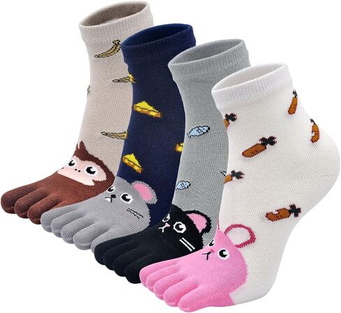 Hellomamma Kids Toe Socks Girls Cute Animal Cat Dog Cotton Sox Five Finger Ankle Sock in Saudi Arabia