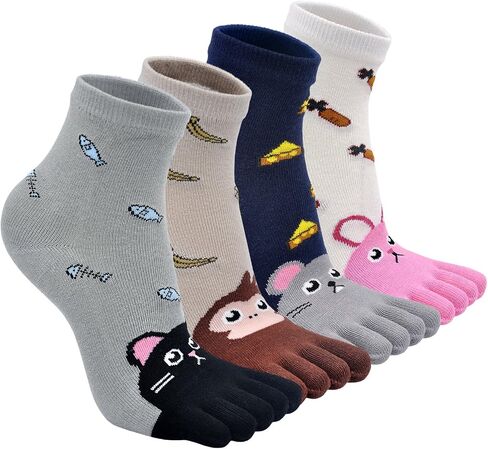 Hellomamma Kids Toe Socks Girls Cute Animal Cat Dog Cotton Sox Five Finger Ankle Sock in Saudi Arabia
