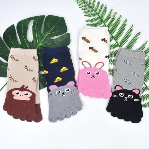 Hellomamma Kids Toe Socks Girls Cute Animal Cat Dog Cotton Sox Five Finger Ankle Sock in Saudi Arabia
