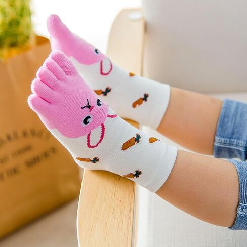 Hellomamma Kids Toe Socks Girls Cute Animal Cat Dog Cotton Sox Five Finger Ankle Sock in Saudi Arabia
