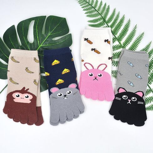 Hellomamma Kids Toe Socks Girls Cute Animal Cat Dog Cotton Sox Five Finger Ankle Sock in Saudi Arabia