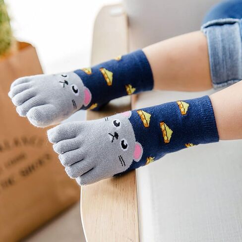 Hellomamma Kids Toe Socks Girls Cute Animal Cat Dog Cotton Sox Five Finger Ankle Sock in Saudi Arabia