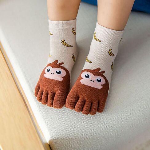 Hellomamma Kids Toe Socks Girls Cute Animal Cat Dog Cotton Sox Five Finger Ankle Sock in Saudi Arabia