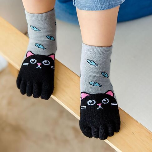 Hellomamma Kids Toe Socks Girls Cute Animal Cat Dog Cotton Sox Five Finger Ankle Sock in Saudi Arabia
