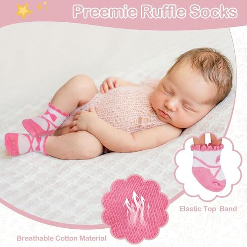 12 Pairs Preemie Socks Baby Girls Boys Premature Ruffle Socks Preemie Turn Cuff Cotton Socks Hospital NICU for Newborn (Ballet Style) in Saudi Arabia