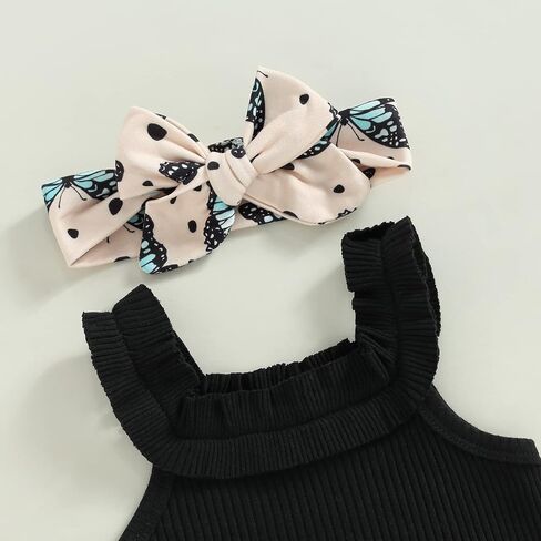 Sejardin Newborn Baby Girl Summer Clothes Letter Print Ruffle Sleeveless Ribbed Romper and Floral Shorts Infant Outfit in Kuwait
