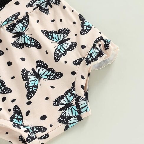 Sejardin Newborn Baby Girl Summer Clothes Letter Print Ruffle Sleeveless Ribbed Romper and Floral Shorts Infant Outfit in Kuwait