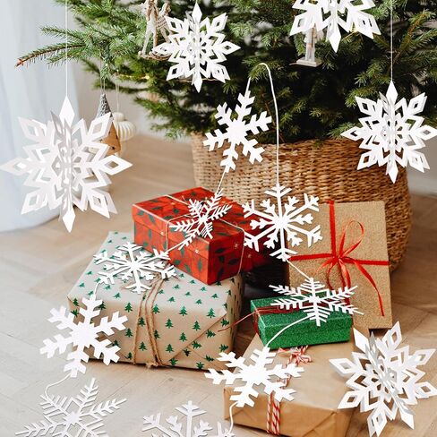 30pcs Hanging Snowflake Decorations, 3D Paper Snowflakes Ornaments, Large Snowflake Garland for White Christmas Decorations, Christmas Winter Wonderland Indoor Home Decor New Year Party Decorations in Kuwait