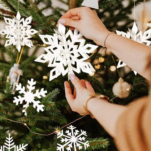 30pcs Hanging Snowflake Decorations, 3D Paper Snowflakes Ornaments, Large Snowflake Garland for White Christmas Decorations, Christmas Winter Wonderland Indoor Home Decor New Year Party Decorations in Kuwait