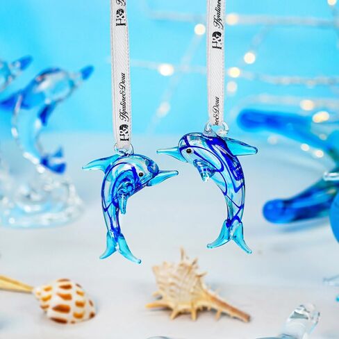 2PCS Blown Glass Seahorse Ornaments,Art Glass Mini Ocean Animals Decorative Hanging Ornaments for Christmas Tree,Beach Party in Kuwait