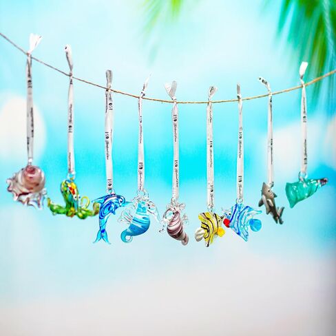2PCS Blown Glass Seahorse Ornaments,Art Glass Mini Ocean Animals Decorative Hanging Ornaments for Christmas Tree,Beach Party in Kuwait