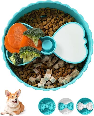 وعاء تغذية الكلب البطيء من ستيد، أوعية طعام الكلاب اللغز، إبطاء تناول الطعام للكلاب المتوسطة الصغيرة، أطباق الكلاب للأكل السريع، وعاء متاهة الكلب البطيء، أزرق أبيض in Kuwait
