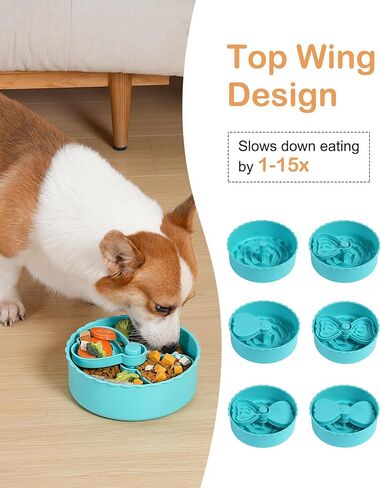 وعاء تغذية الكلب البطيء من ستيد، أوعية طعام الكلاب اللغز، إبطاء تناول الطعام للكلاب المتوسطة الصغيرة، أطباق الكلاب للأكل السريع، وعاء متاهة الكلب البطيء، أزرق أبيض in Kuwait