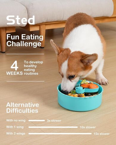 وعاء تغذية الكلب البطيء من ستيد، أوعية طعام الكلاب اللغز، إبطاء تناول الطعام للكلاب المتوسطة الصغيرة، أطباق الكلاب للأكل السريع، وعاء متاهة الكلب البطيء، أزرق أبيض in Kuwait