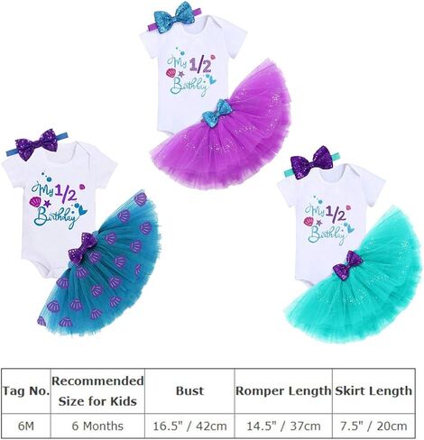 Mermaid 1st 2nd 3rd Birthday Outfit for Baby Girl Romper Tutu Skirt Shiny Headband Cake Smash Clothes Set Photo Props in Kuwait