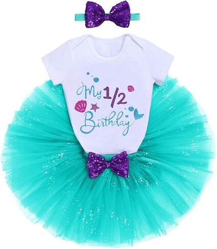 Mermaid 1st 2nd 3rd Birthday Outfit for Baby Girl Romper Tutu Skirt Shiny Headband Cake Smash Clothes Set Photo Props in Kuwait